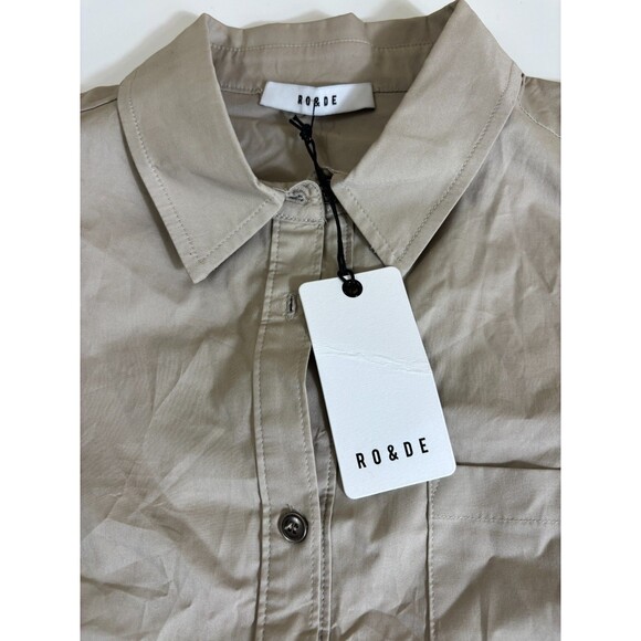Anthropologie Ro & De Shirt Womens Medium Beige Ruffle Back Collar Button Up NWT - Picture 4 of 8
